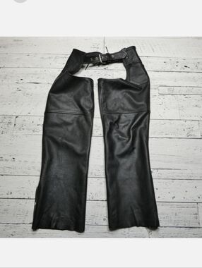 Unisec Black Leather Motorcycle Chaps